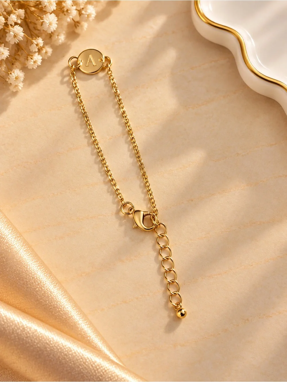 Gold Initial Disc Chain Bracelet - A